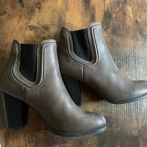 Call It Spring Brown Grey  Ankle Boots with Chunky Heel